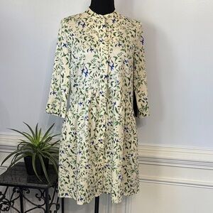 NWT Tuckernuck Cream Blue Green Floral 3/4 Sleeve Pockets Dress XS